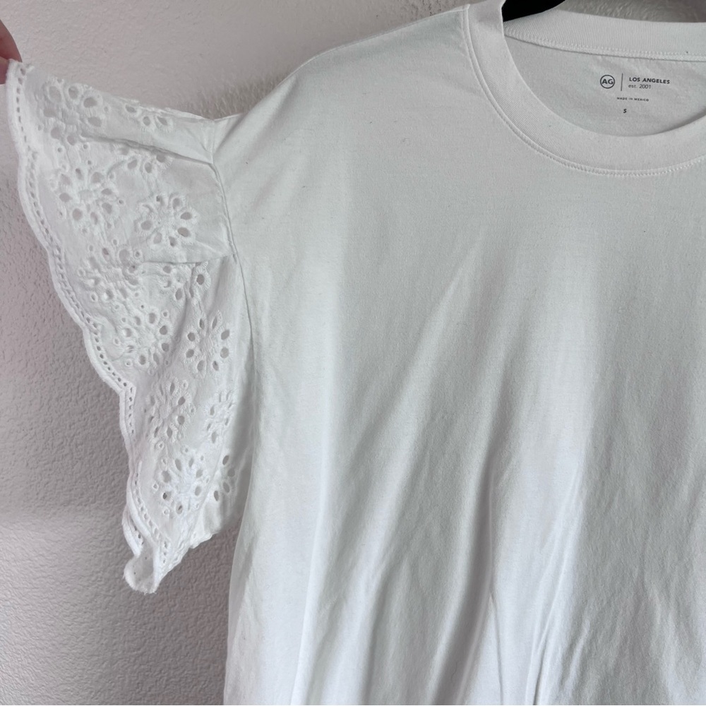 AG Adriano Goldschmied Sena Ruffle Eyelet Flutter Tee Cottagecore Top - Picture 4 of 10